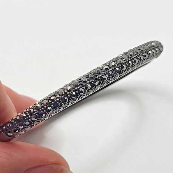 Marcasite Hinged Gunmetal Bangle Bracelet safety Clasp 2.25in dia ST signed - Picture 3 of 5